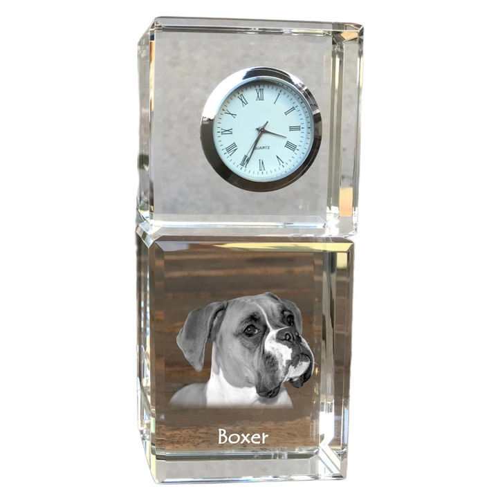 Ceas decorativ Art-Dog, cristal, fotografie rasa de catel, 14,5x6,5x4cm, Transparent