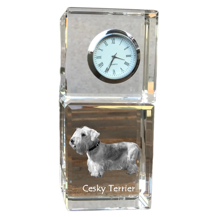 Ceas decorativ Art-Dog, cristal, fotografie rasa de catel, 14,5x6,5x4cm, Transparent