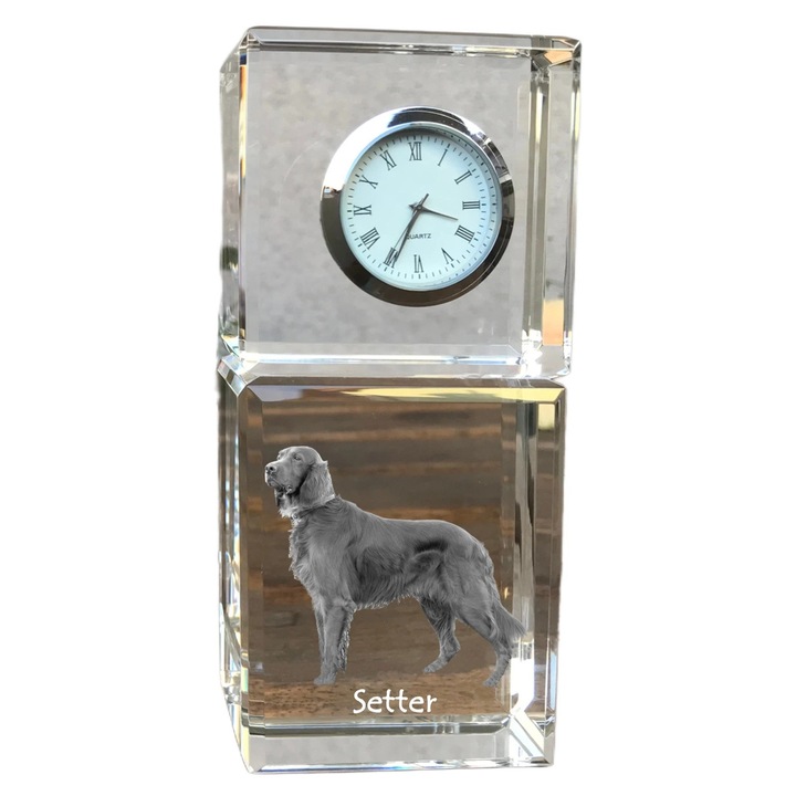 Ceas decorativ Art-Dog, cristal, fotografie rasa de catel, 14,5x6,5x4cm, Transparent
