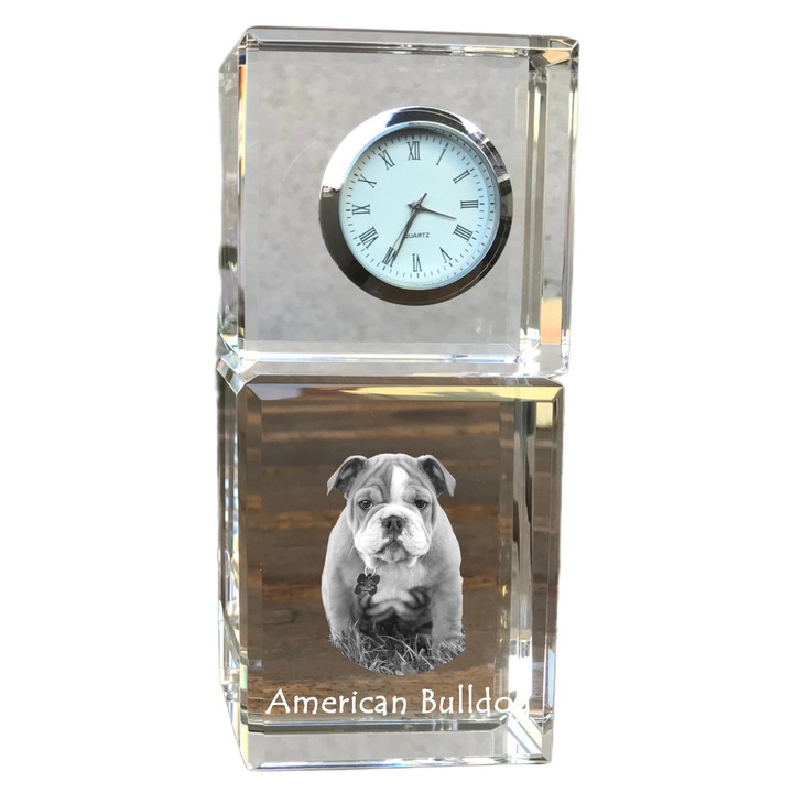 Ceas decorativ Art-Dog, cristal, fotografie rasa de catel, 14,5x6,5x4cm, Transparent