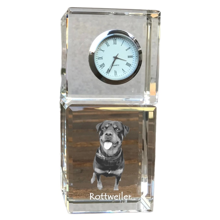 Ceas decorativ personalizat Art-Dog, cristal, Rottweiler, 14,5x6,5x4cm