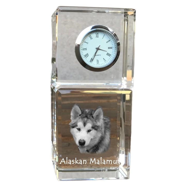 Ceas decorativ Art-Dog, cristal, fotografie rasa de catel, 14,5x6,5x4cm, Transparent