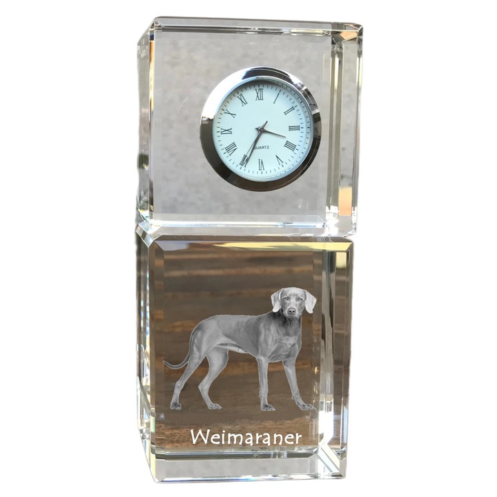 Díszóra, Art-Dog, Weimari vizsla, személyre szabott, kristály, 14,5x6,5x4cm