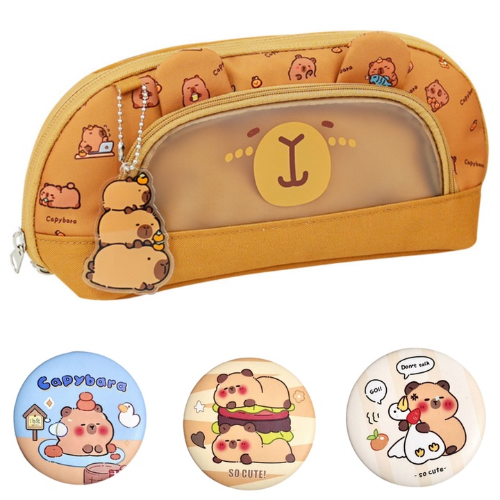 Penar Fantasy kapibara, 1 kulcstartóval és 3 jelvénnyel, 4 rekeszes, 23x11x7.5cm, vászon