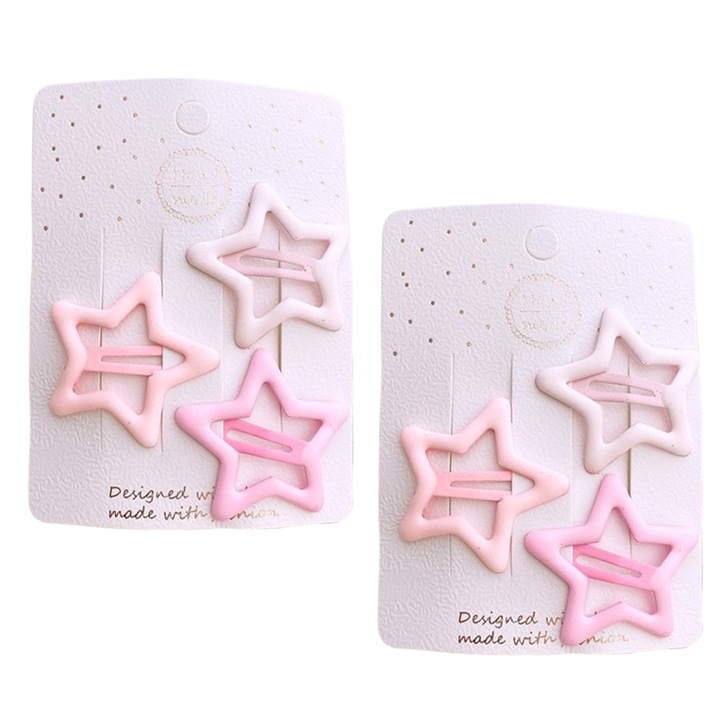 6 darab csillag alakú, fém hajcsat készlet, rózsaszín