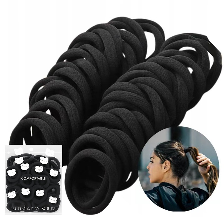 50 db hajgumi készlet, fekete, rugalmas anyag, finom textúra