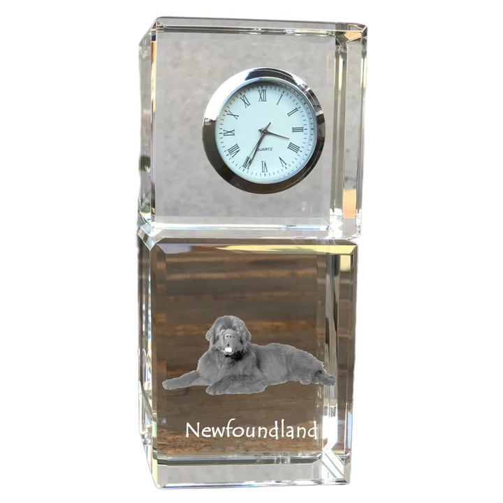 Ceas decorativ Art-Dog, cristal, fotografie rasa de catel, 14,5x6,5x4cm, Transparent
