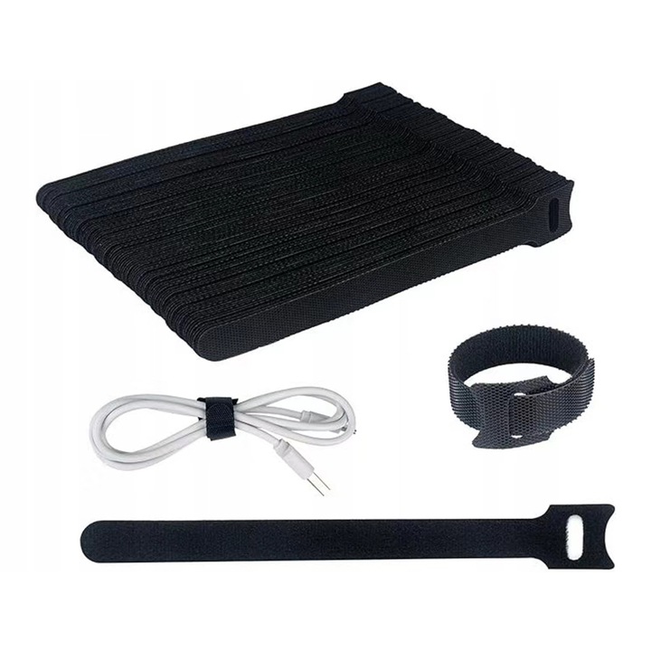 50 db kábelrendező szalag készlet, 10 cm, fekete