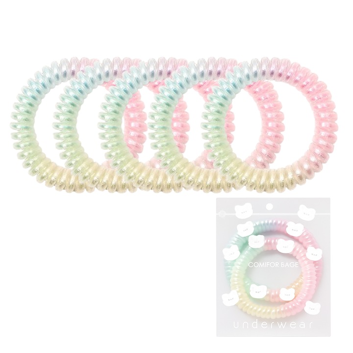 5 darab spirálos hajgumi szett, többszínű, 4cm, vastag hajra