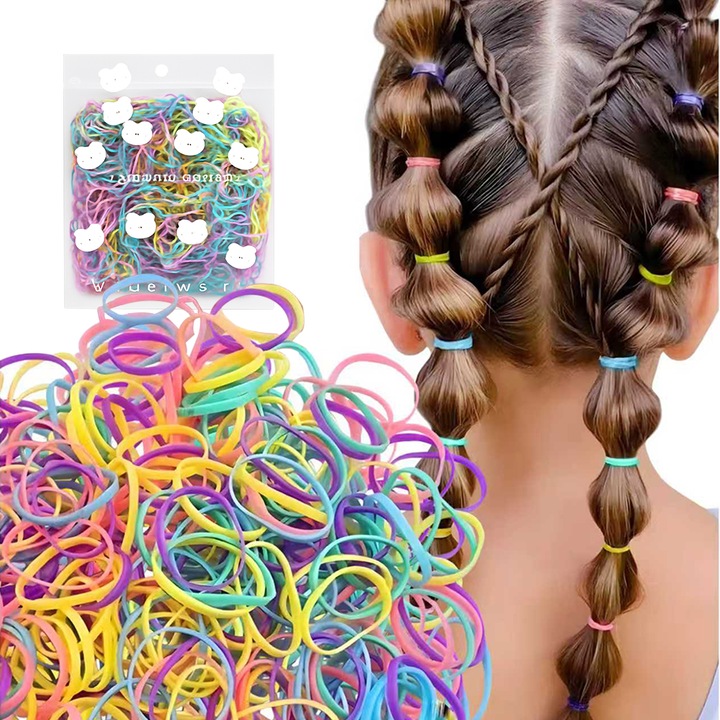 200 db többszínű, rugalmas, újrafelhasználható hajgumi gyerekeknek