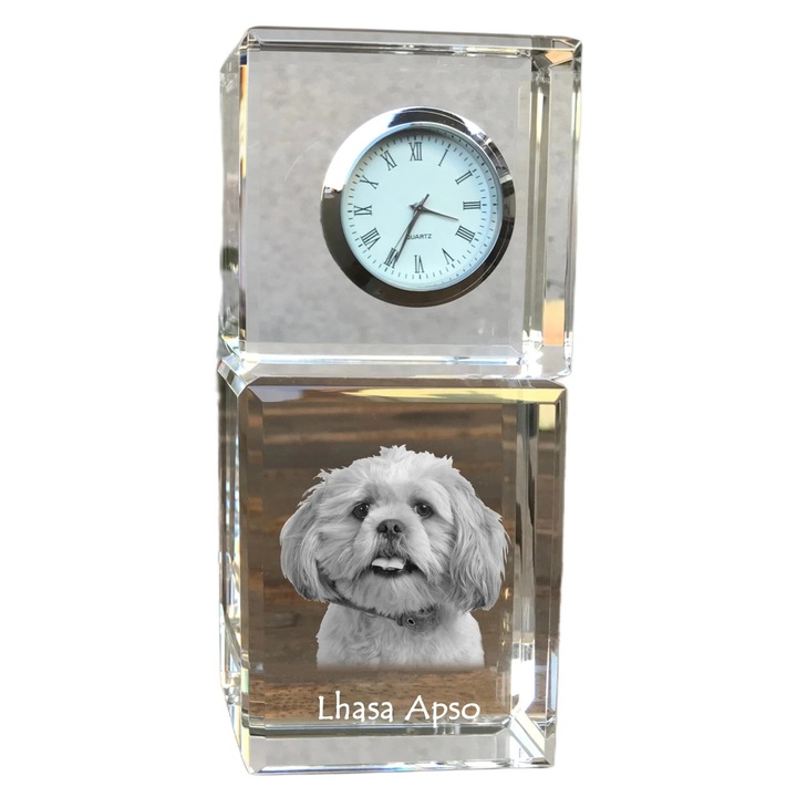 Ceas decorativ Art-Dog, cristal, fotografie rasa de catel, 14,5x6,5x4cm, Transparent