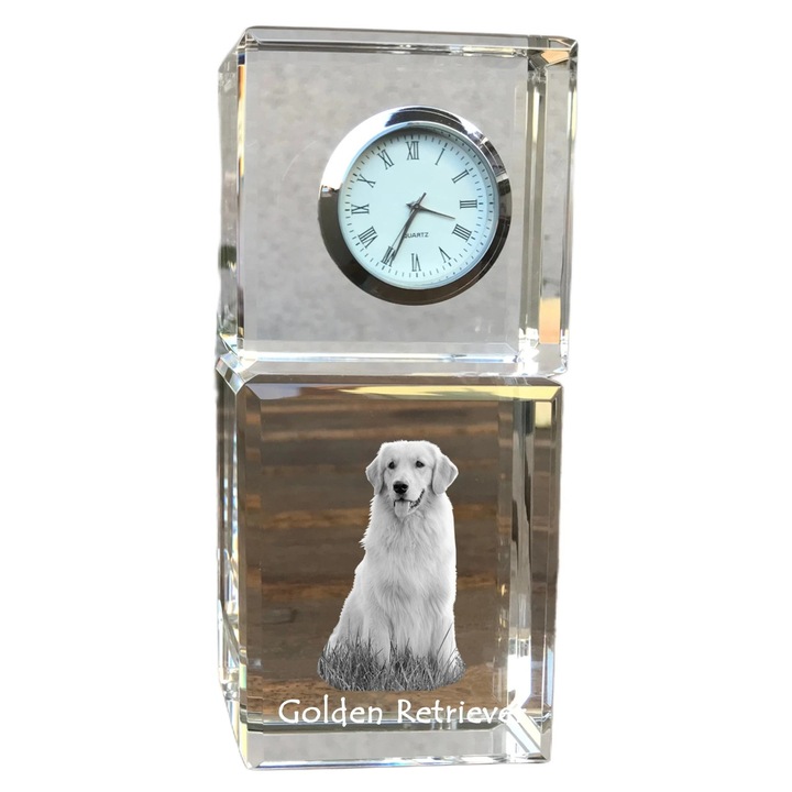 Ceas decorativ Art-Dog, cristal, fotografie rasa de catel, 14,5x6,5x4cm, Transparent