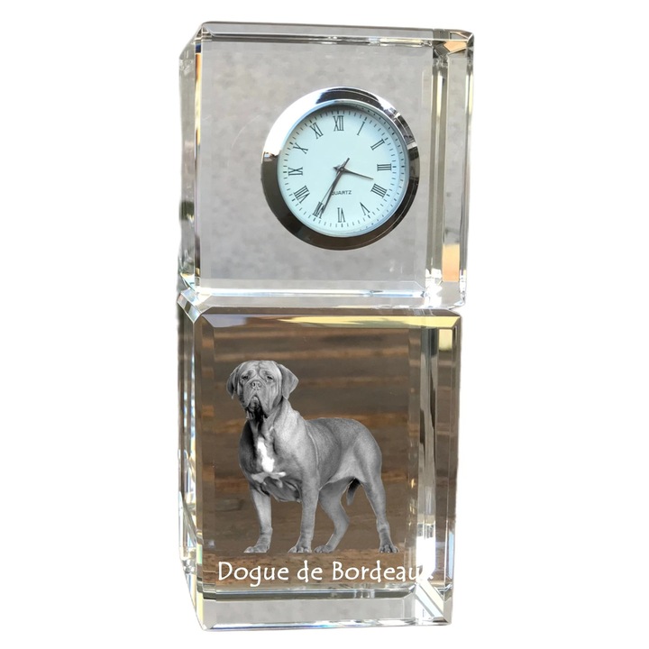 Art-Dog díszítő óra, kristály, kutyafajta fényképe, 14,5x6,5x4cm, átlátszó