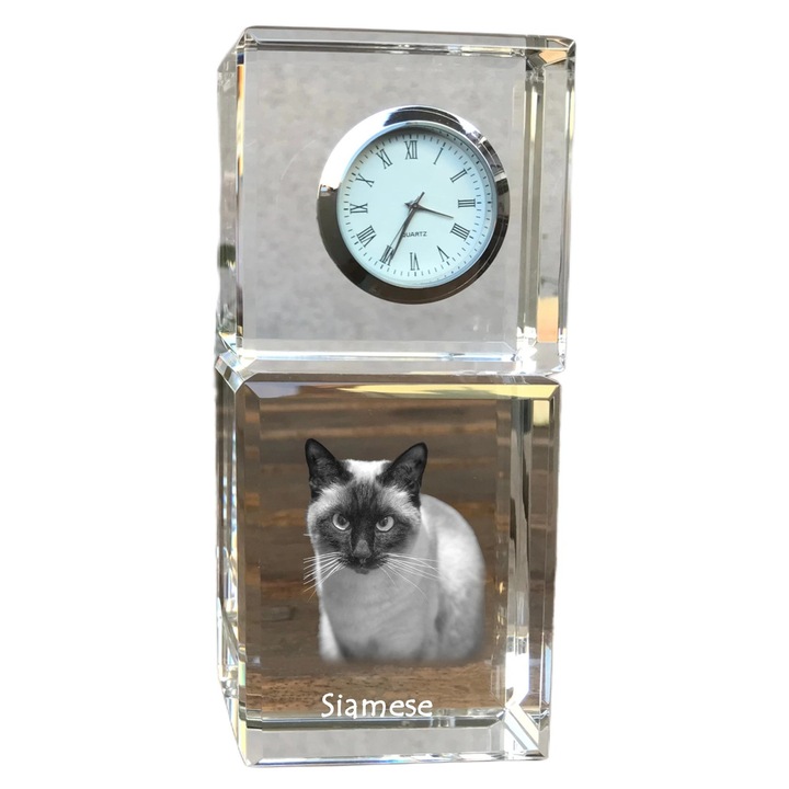 Ceas decorativ personalizat din cristal, Art-Dog, cu imaginea animalului de companie, 14,5x6,5x4cm