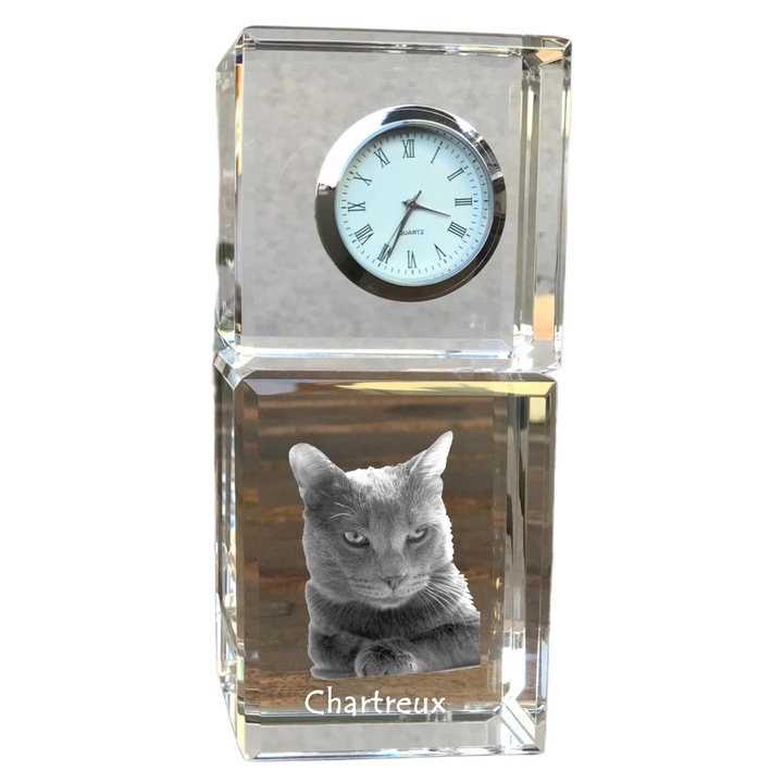 Ceas decorativ, Art-Dog, cristal, personalizat cu fotografie, 14,5x6,5x4cm