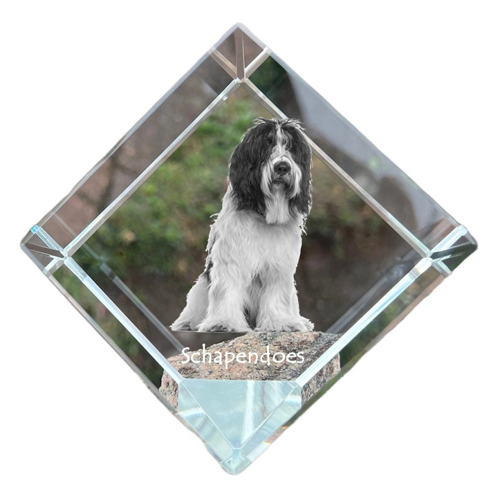 Cubica din cristal cu gravura personalizata, Art-Dog, 8x8x8cm, ideala pentru birou, cadou pentru iubitorii de animale