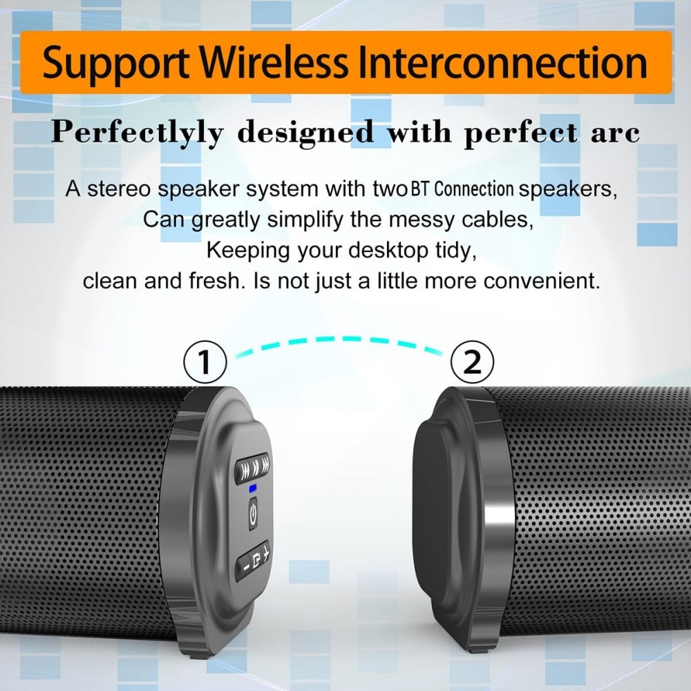 Bara de sunet Bluetooth 5.0 pentru Smart TV, sistem audio compact de 20 W cu 4 difuzoare, 6 moduri EQ, iesire 80 dB, sistem cinema reincarcabil, suporta USB/AUX/TF/FM/TWS/RCA, include telecomanda
