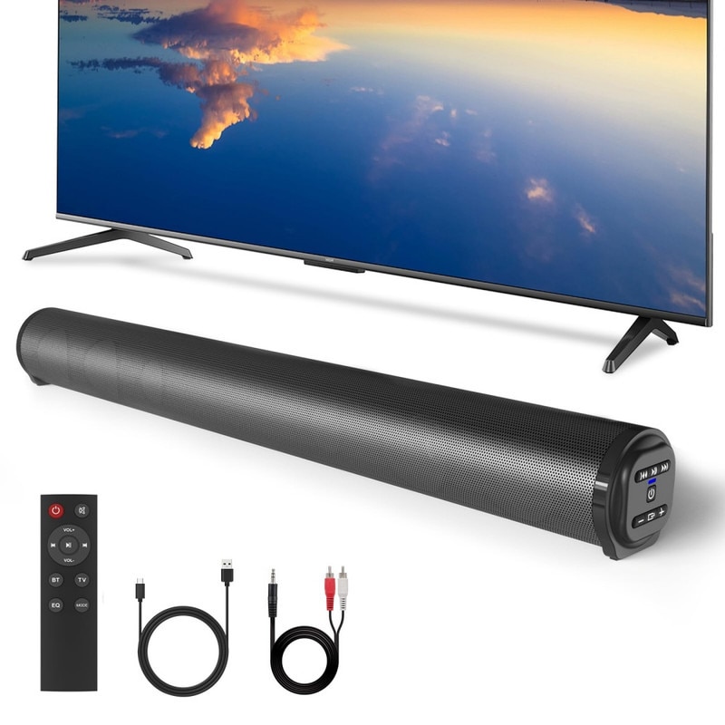 Bara de sunet Bluetooth 5.0 pentru Smart TV, sistem audio compact de 20 W cu 4 difuzoare, 6 moduri EQ, iesire 80 dB, sistem cinema reincarcabil, suporta USB/AUX/TF/FM/TWS/RCA, include telecomanda