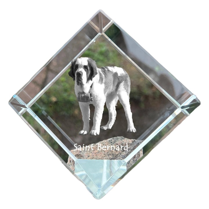 Cub din cristal cu gravura personalizata, Art-Dog, 8x8x8cm, pentru birou, pentru iubitorii de animale