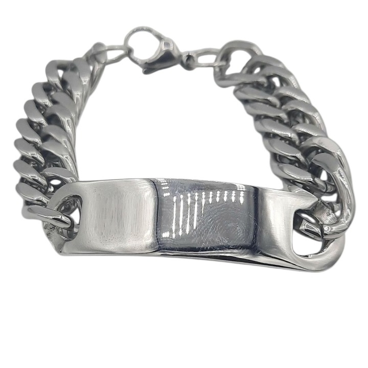 Bratara din inox cu placuta si zale 14, 5 mm latime si 21 cm lungime Angela