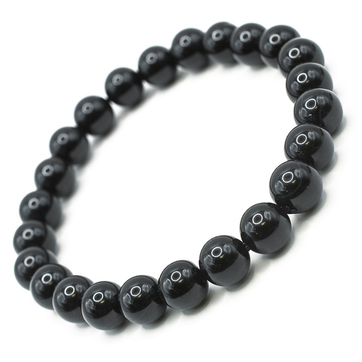 Bratara Agat Negru 8 mm, Piatra Naturala, Elastica, Unisex – ABSTRION