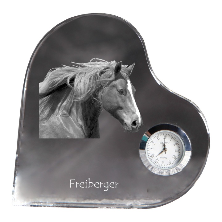 Ceas decorativ din cristal in forma de inima, Art-Dog, personalizabil, 10,6x10,6x1,6cm