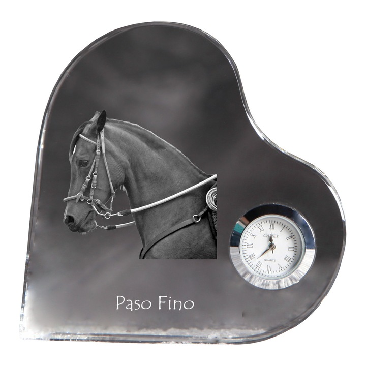 Ceas decorativ din cristal in forma de inima, Art-Dog, personalizabil, 10,6x10,6x1,6cm