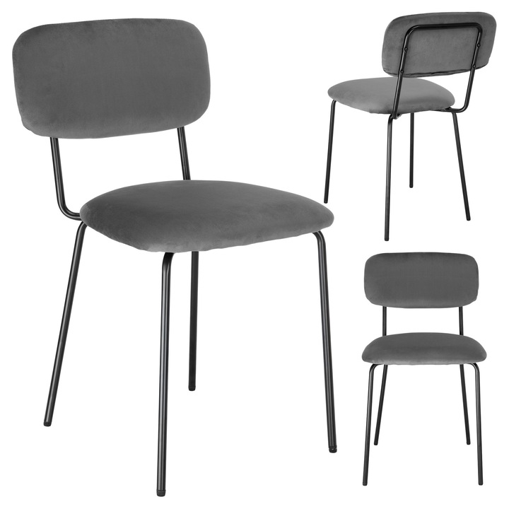 Scaun Louis, design modern, catifea grafit, picioare metalice negre, dimensiuni 79x46x52cm