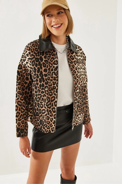 Női dzseki, HiCCUP, műbőr, leopárdmintás, sokszínű
