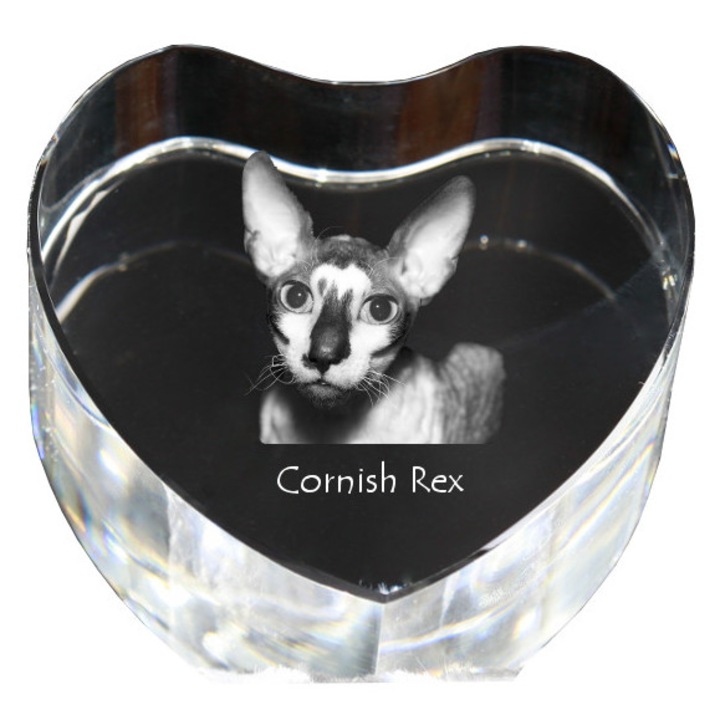 Ceas decorativ din cristal in forma de inima, Art-Dog, personalizabil, 10,6x10,6x1,6cm