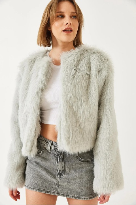 Geaca dama, HiCCUP, Blana artificiala, Gri deschis