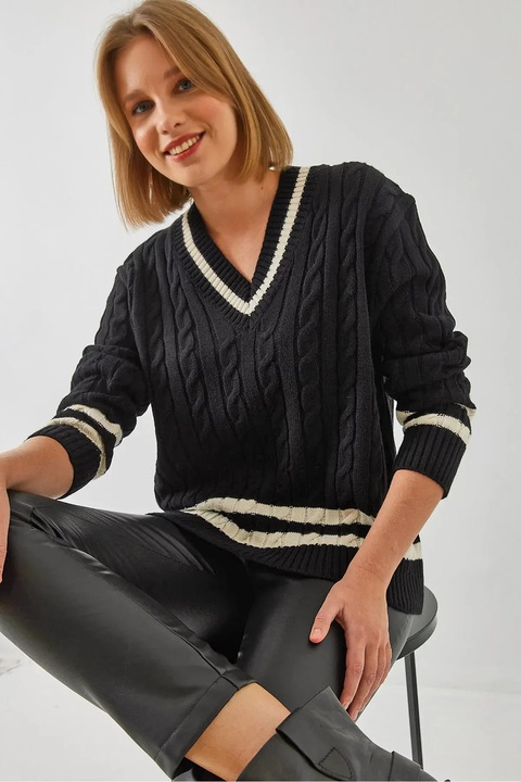 Pulover dama, HiCCUP, model baclava, negru, tricot, S-M INTL