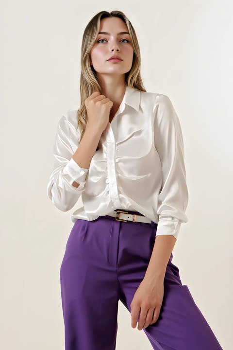 Дамска риза HiCCUP от сатен с копчета, бял, полиестер/ сатен, Бял