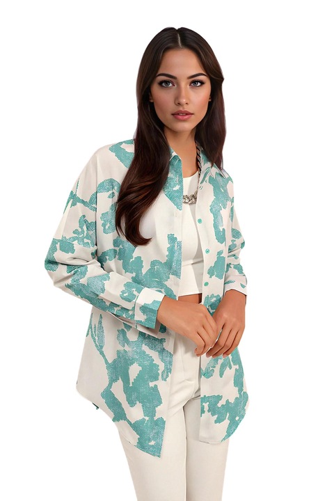 Извънгабаритна риза, HiCCUP, дълъг ръкав, копчета, ментово зелено, памук/полиестер