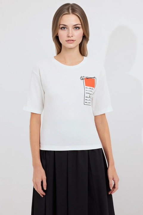 Női póló HiCCUP, mintás, poliészter/lycra, fehér/narancssárga