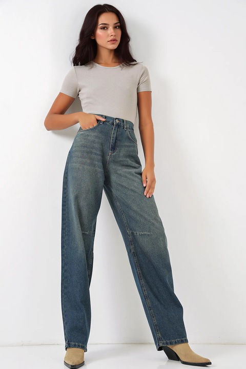 Дамски дънки HiCCUP, BDART, права кройка, тъмносин, деним, 2XS INTL