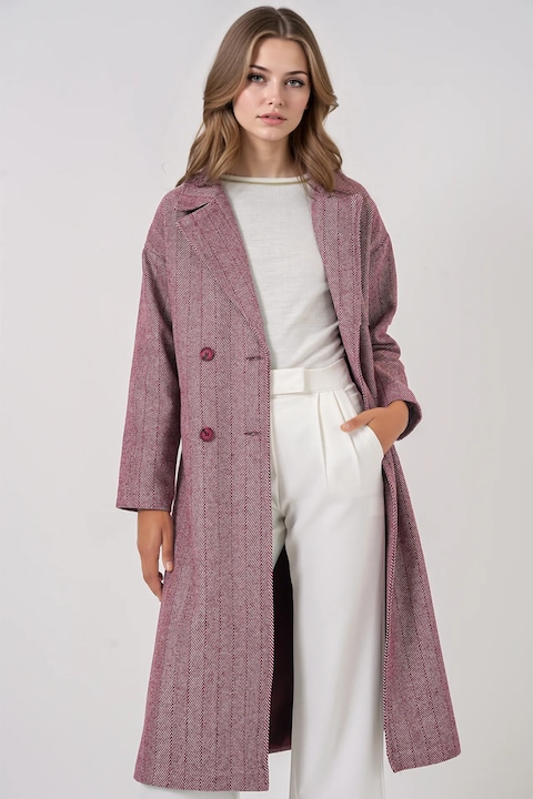 Női kabát, HiCCUP, Túlméretezett, Meggypiros, Gyapjú/Akril