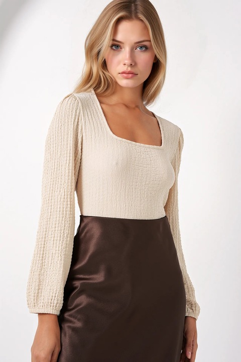 Bluza dama, HiCCUP, decolteu patrat, poliester/lycra, crem