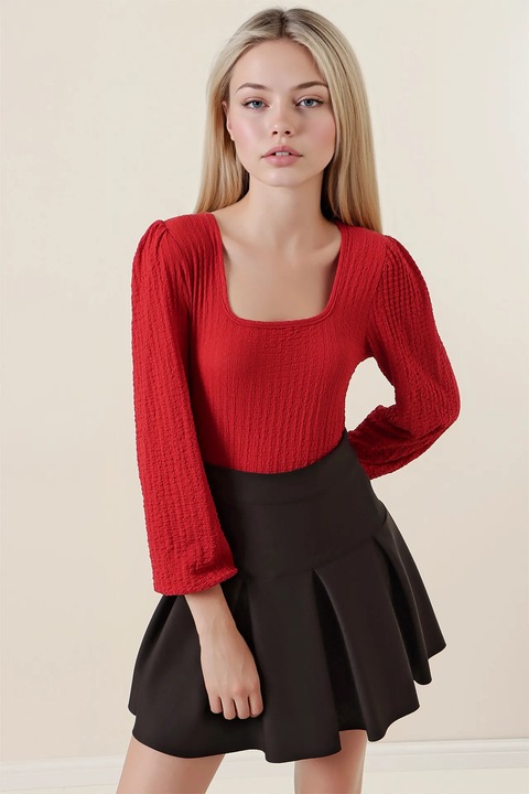 Bluza dama, HiCCUP, decolteu patrat, poliester/lycra, rosu