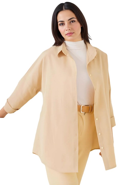 HiCCUP női ing, poplin, laza szabású, krémszínű, pamut és poliészter