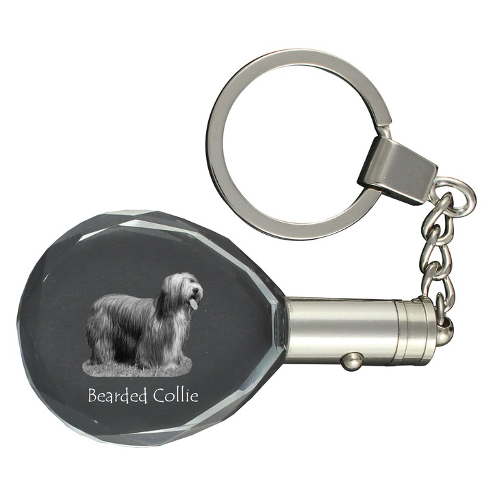 Kristály kulcstartó, Art-Dog, Bearded Collie, világítás, 40x35x10mm, ajándékszett