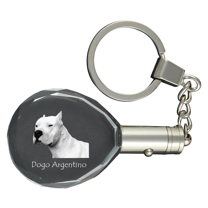 Kristályos kulcstartó, Art-Dog, Dogo Argentino, világítás, 40x35x10mm, ajándékszett
