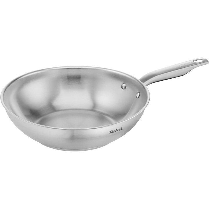 Tigaie Wok Tefal Virtuoso, inox premium, inductie, 28 cm, argintiu