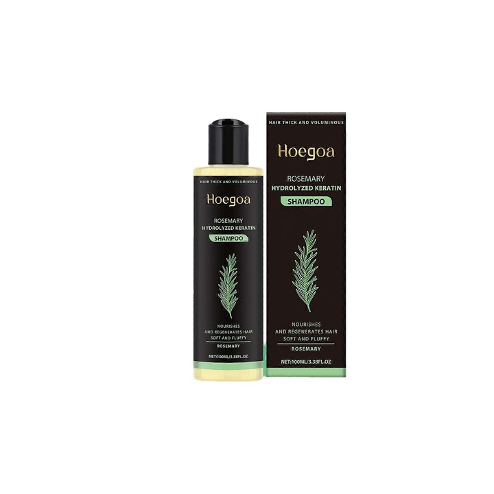 Органичен шампоан за растеж на косата с розмарин, Hoegoa, с хидролизиран кератин, комплект от 3 броя, за тънка коса