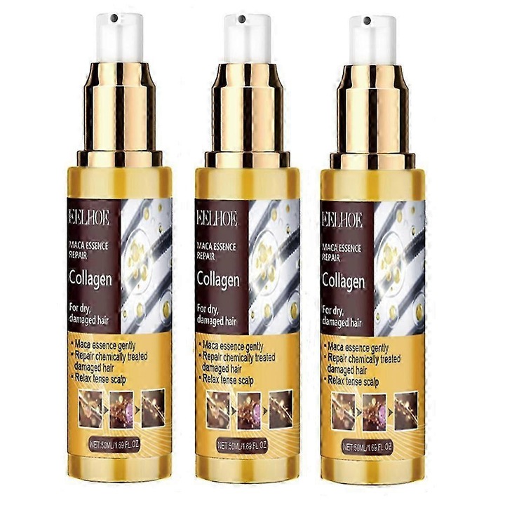 Ulei esential pentru ingrijirea parului, cu colagen, Eelhoe, set de 3, 50ml, pentru par deteriorat, hranitor, hidratant