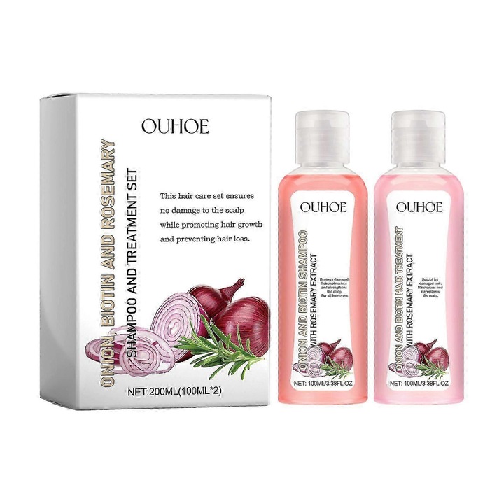 Комплект шампоан и балсам за коса с екстракт от лук и биотин, Ouhoe, 250мл, за всеки тип коса