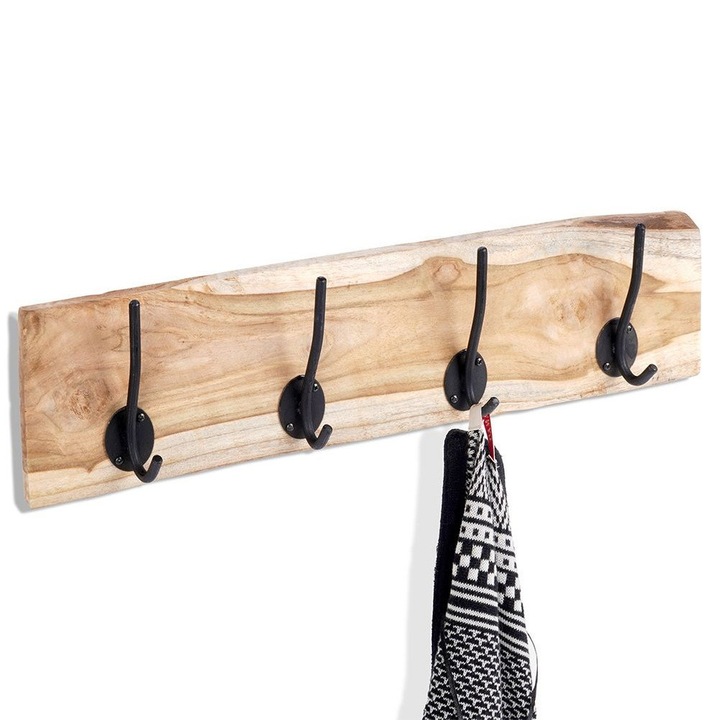 Fa fali fogas, Home Styling Collection, 4 dupla kampó, bézs/fekete, 49,5x12x7,5cm