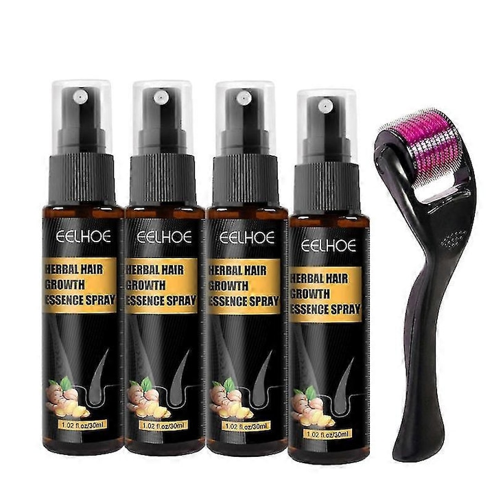 Set tratament pentru cresterea parului, Eelhoe, roller cu microace inclus, 4 bucati