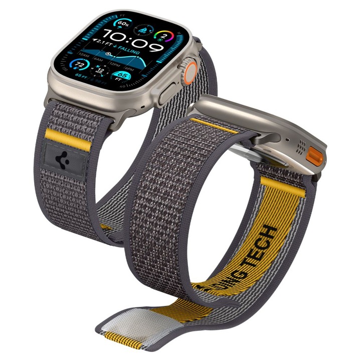 Apple Watch 6/7/8/9/10/SE/SE 2/Ultra/Ultra 2 44/45/46/49mm, D47, Nylon, Active Metal Gray kompatibilis szíj