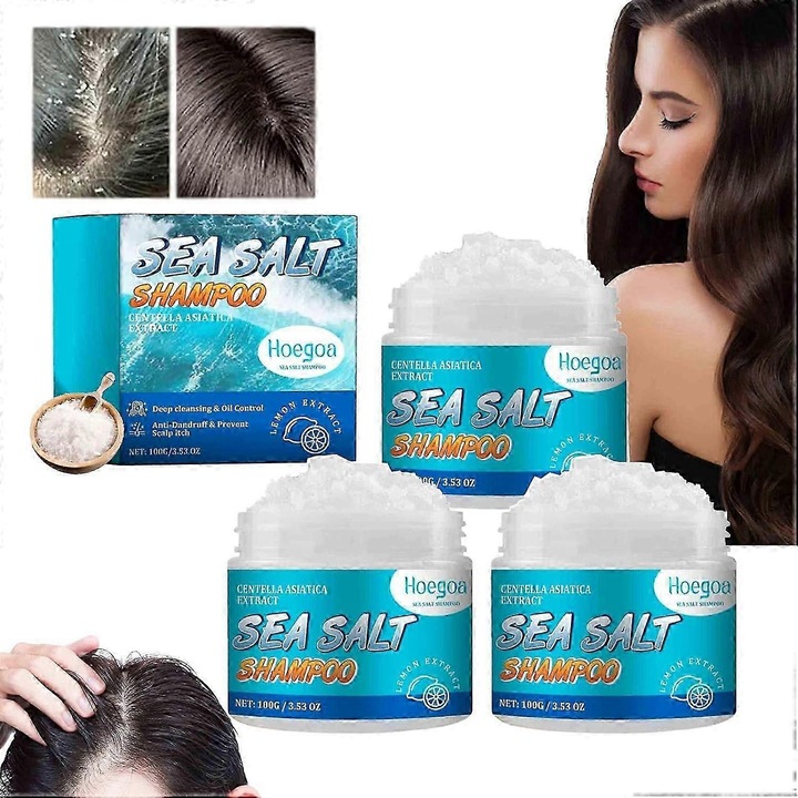 Sampon cu sare de mare, Hoegoa, set 3 piese, curatare profunda, hidratare, multicolor